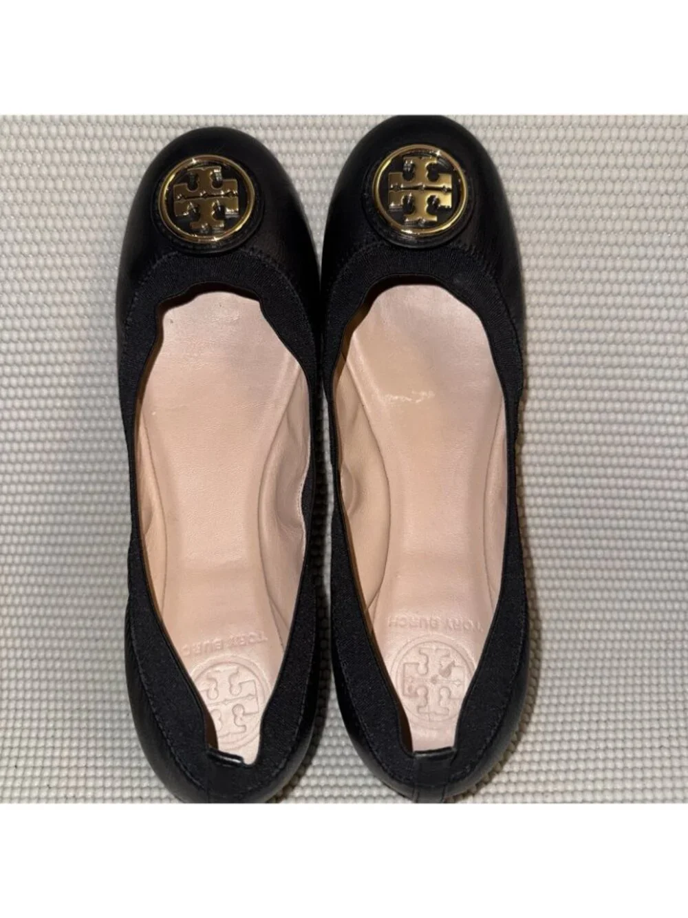 Tory Burch Caroline Black Leather Ballet Designer Flats Shoes Women’s Size 7M